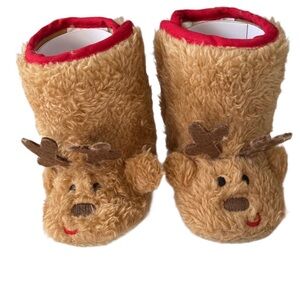 NIB Baby Essentials Sherpa Reindeer Slippers 0 to 6 Months